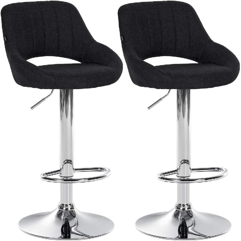 Décoshop26 - Lot de 2 tabourets de bar avec repose-pieds pivotant et réglable en tissu noir et métal 10_0004354 - noir métal 3000252060590_0