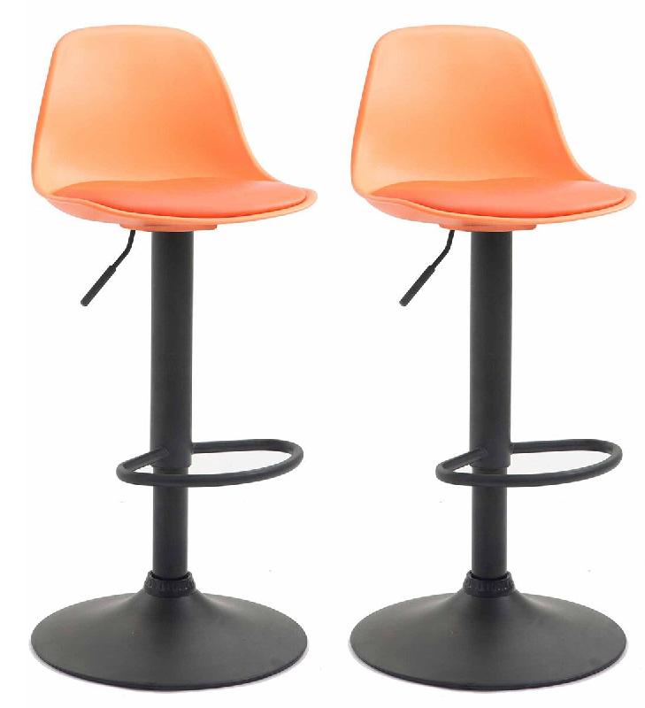 Décoshop26 - Lot de 2 tabourets de bar moderne et confortable assise en PVC orange coque en plastique et pieds en métal noir 10_0004240 - noir méta_0
