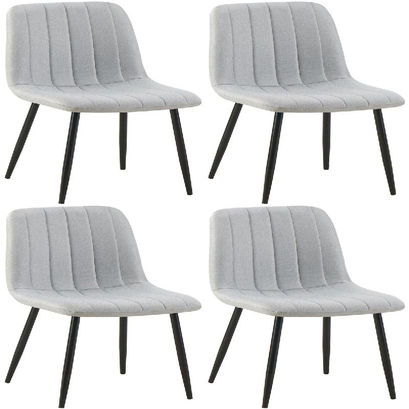 Décoshop26 - Set de 4 chaises de salle à manger coutures décoratives verticales en tissu gris et pieds métal noir 10_0001871 - gris métal 3000250_0