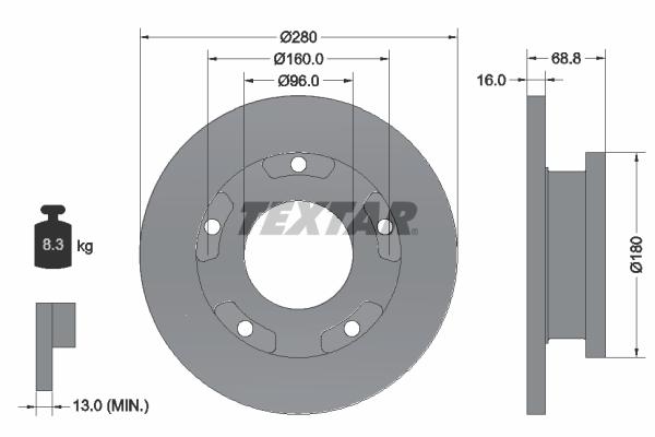 Disque de frein Textar 92159103 - arrière, type plein, boîte de 1 disque_0