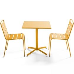 Oviala Business Ensemble table de terrasse carrée et 2 chaises métal jaune - Oviala - jaune acier 106884_0