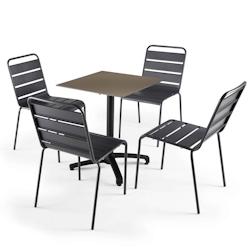 Oviala Business Ensemble table de jardin stratifié taupe et 4 chaises en métal gris - Oviala - gris métal 110157_0