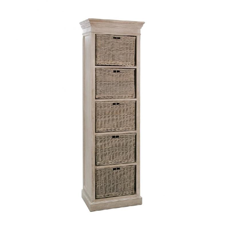 Étagère SAKOA - 5 paniers en bois naturel et rotin - Style campagne chic_0