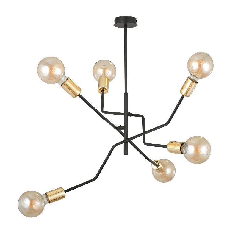 EULUNA PLAFONNIER BOLT, NOIR/DORÉ, À SIX LAMPES