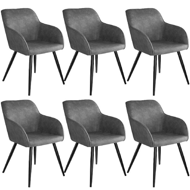 LOT DE 6 CHAISES PIEDS NOIR SIÈGE DE SALON CUISINE SALLE À MANGER DESIGN ÉLÉGANT TISSU GRIS 08_0000052_0