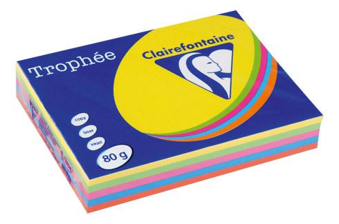 PAPIER A4 COULEUR 80 G CLAIREFONTAINE TROPHÉE COULEURS VIVES ASSORTIES - RAMETTE DE 5 X 100 FEUILLES