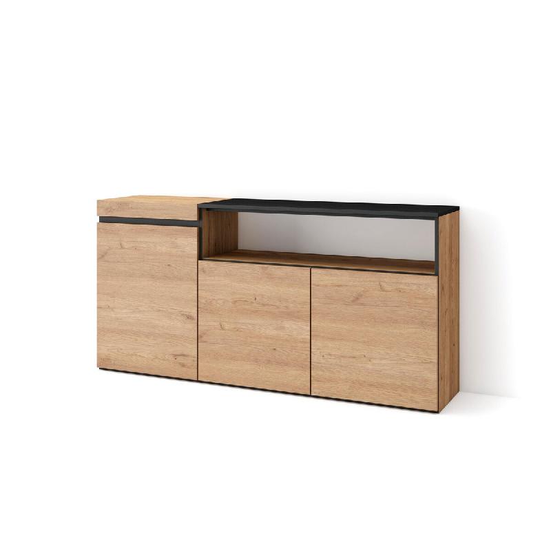 SKRAUT HOME Buffet salon et cuisine, 150x75x35cm, 3 Portes, Meuble chaussure, Chêne et noir - beige Bois manufacturé 69_5_0