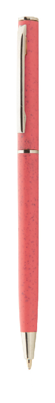 Stylo bille twist écologique - plastique paille de blé - détails chromés - encre bleue - couleur rouge_0