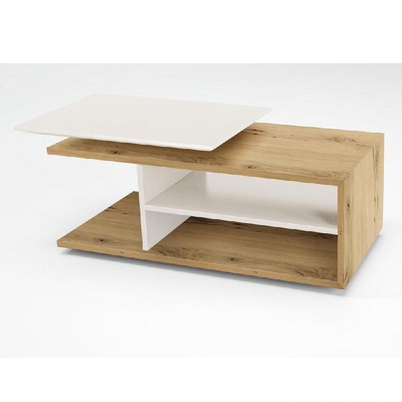 TABLE BASSE RELEVABLE ESSEN 110*65 CM CHÊNE POUTRE INTÉRIEUR LAQUÉ BLANC MAT_0