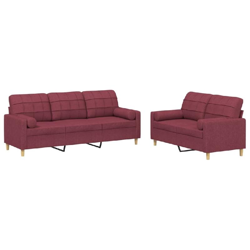 VidaXL Ensemble de canapés 2 pcs avec coussins rouge bordeaux tissu Modèle Delice Horizon - 3201328_0