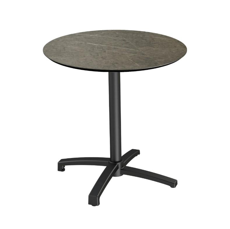 X Cross table de bistrot avec piètement noir + plateau HPL Midnight Marble Ø70 cm_0