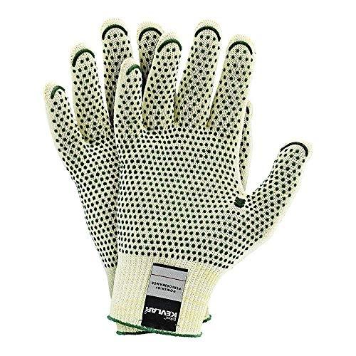 JS RJ-KEVLAFIBV7 - Lot de 10 gants de protection jaune/vert en Kevlar DuPont - Taille 7 - Résistance à la coupe et à la déchirure_0