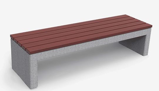Banc public Volga MAD UM369LM - béton préfabriqué blanc granite - lattes en bois tropical_0