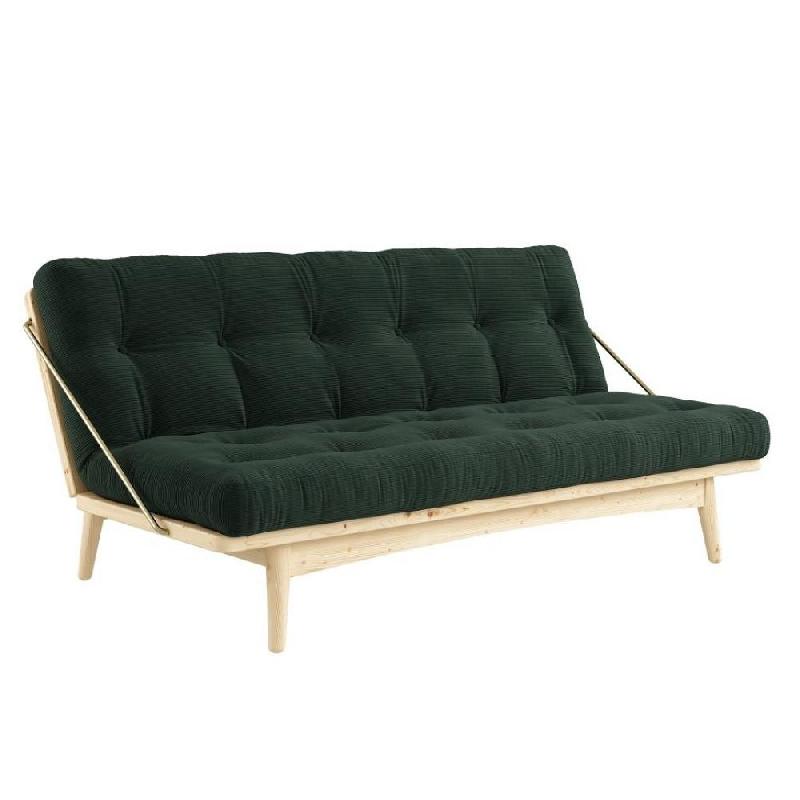Banquette futon FOLK en pin massif - Coloris algue - Couchage 130 x 190 cm - Accoudoirs en métal_0