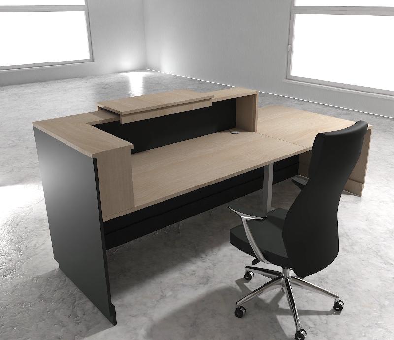 Bureau d'accueil ergonomique et Design Delta - Gauche, Noir, Non, 262, Acacia clair_1
