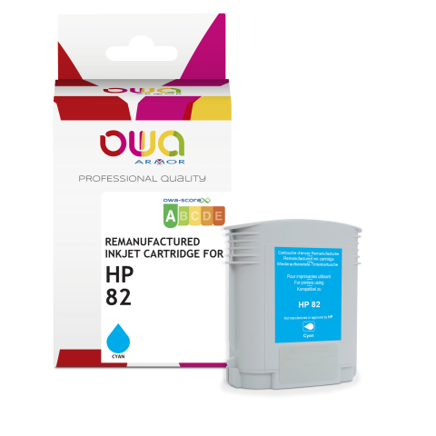 CARTOUCHE D'ENCRE TRACEUR REMANUFACTURÉE OWA - STANDARD - CYAN - POUR HP 82 - CARTOUCHE COMPATIBLE