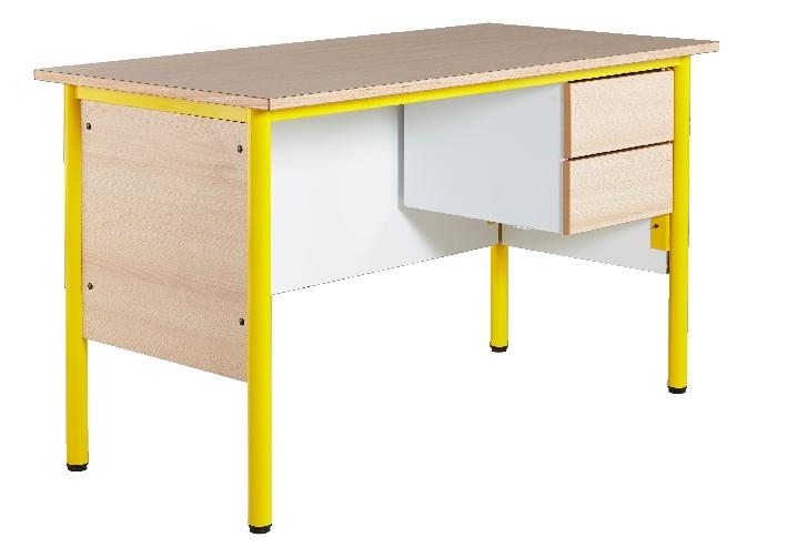 CHAIRE DE PROFESSEUR,2 TIROIRS, PLATEAU BEIGE, CHANTS ALAISÉS, PIÈTEMENT JAUNE - MANUTAN COLLECTIVITÉS