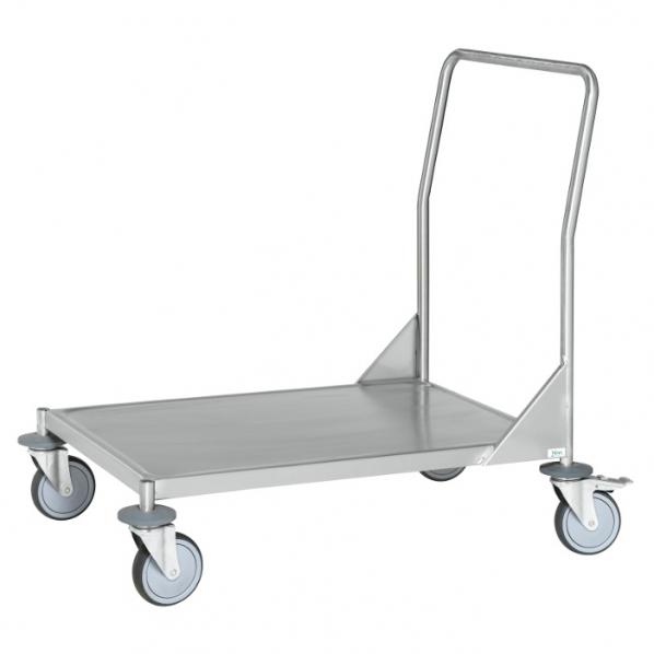 Chariot inox soudé 1 et 2 plateaux - robuste, 200 kg de charge maximale - 4 roues pivotantes avec freins_0