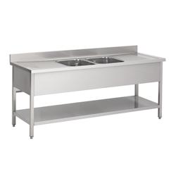 Plonge avec Étagère et 2 Eviers au Centre - Gamme 700 - Combisteel - 0652217739053_0