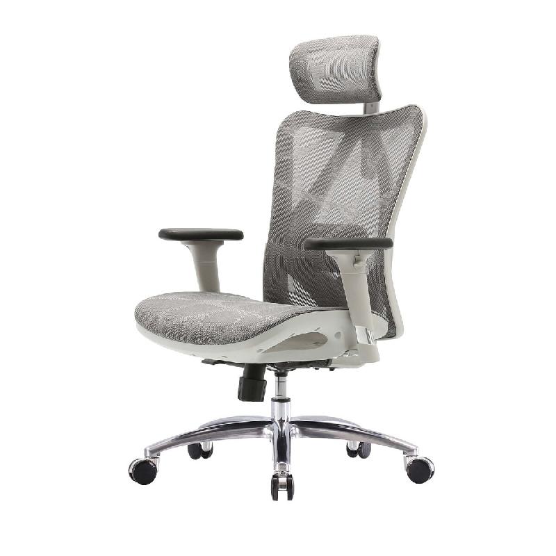 Décoshop26 - Fauteuil de bureau ergonomique avec accoudoirs hauteur réglable en maille gris cadre blanc 04_0006216 - blanc 3000261648536_0