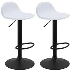 Décoshop26 - Lot de 2 tabourets de bar avec repose-pieds en PVC blanc pied trompète en métal noir 10_0004260 - blanc 3000252011356_0