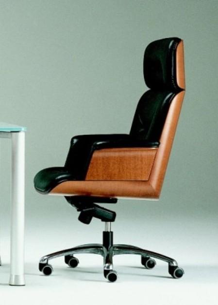 Fauteuil de direction Prestige - cuir coloris au choix - habillage dossier bois - réf. : b2 arr notabilé 6 m_0