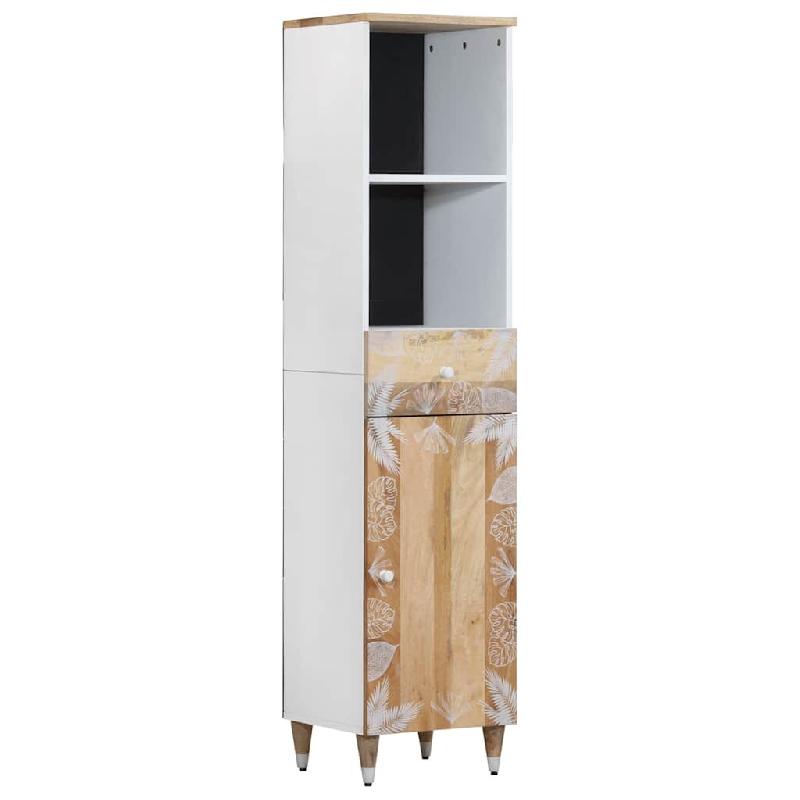 Helloshop26 - Armoire de salle de bain moderne espaces de rangement 38 x 33,5 x 160 cm en bois massif de manguier 02_0057851 - 3000240259456_0