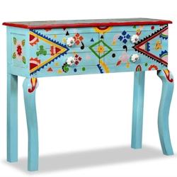 Helloshop26 - Buffet bahut armoire console meuble de rangement bois de manguier massif bleu peint à la main 4402020 - bleu 3001438715303_0