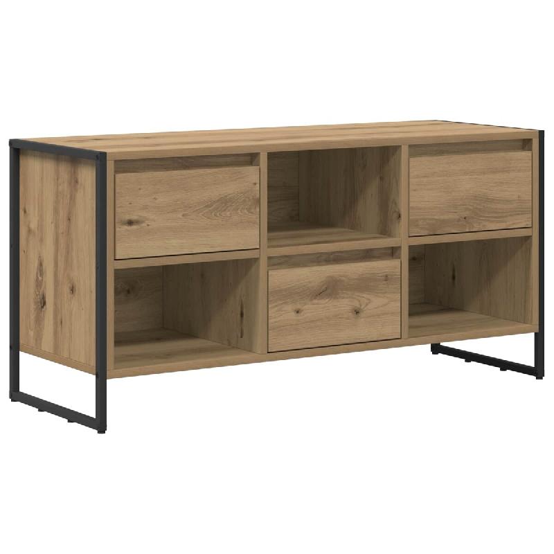 Helloshop26 - Meuble TV design industriel rangement intérieur 100 x 36 x 49,5 cm en bois d'ingénierie chêne artisan 02_0054540 - Bois massif 300023_0