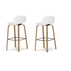 Kosmi Lot de 2 tabourets de bar blancs style scandinave avec pieds effet bois en métal - Hauteur 66cm - blanc 3760301694472_0