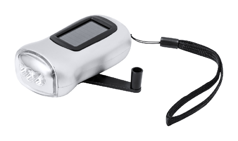 Lampe de poche - 3 LED - double alimentation solaire et manuelle - avec chargeur dynamo et boîtier ABS_0