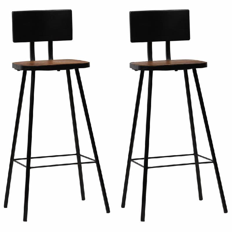 Lot de 2 tabourets de bar design - Sièges en bois massif de récupération marron foncé avec cadre en acier - Réf 1202188_0