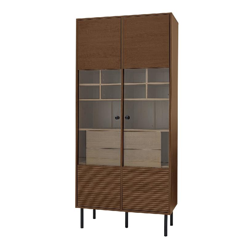Merax Vitrine 75.5 x 35 x 164.5 cm, meuble polyvalent vitré avec tiroirs et étagères, effet noyer - multi-matériau LY93656N_0