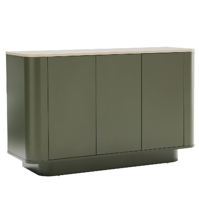 Oviala Business Buffet uni 3 portes L 120 cm vert olive - vert Bois massif 114520_0