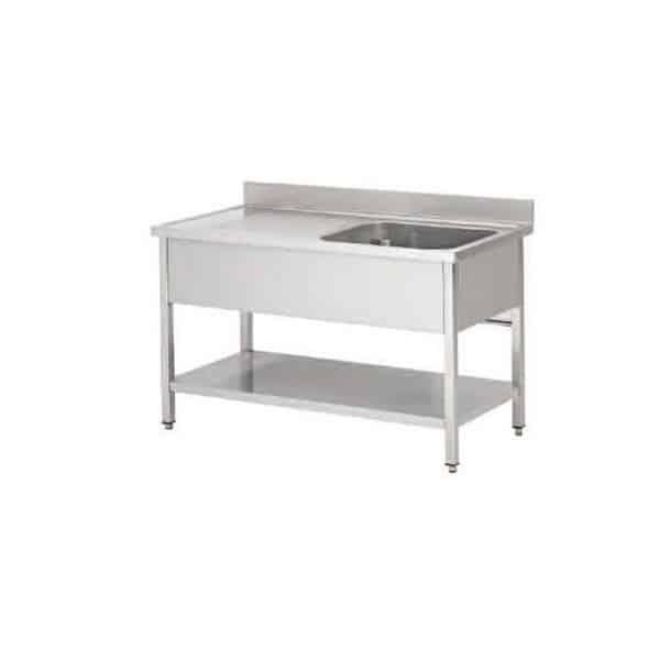 Plonge soudée sur pieds carrés - étagère inox ferritique - 1 bac à droite - P 600 mm - Longueur 1000 mm - Réf F-SPL106-1BD-ETP-1_0