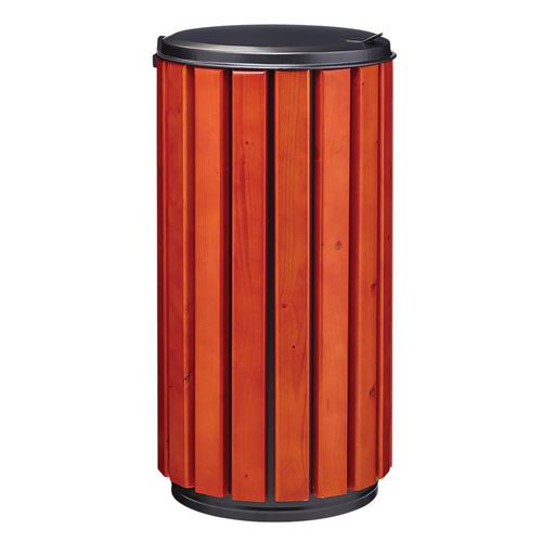 POUBELLE D'EXTÉRIEUR ZENO PROTEC 80L LATTES BOIS COUVERCLE GRIS ACIER POUDRÉ - ROSSIGNOL PRO