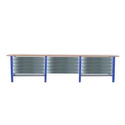 PROREGAL Etabli BUFFALO WOOD avec 15x Tiroir| HxLxP 86,5x300x75cm | Capacité de Charge 1000kg | Bleu - bleu métal PR_RS157-100_0