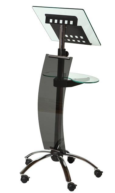 Pupitre de conférence mobile chromé - design méthacrylate, réglable en hauteur avec tablettes en verre trempé_0