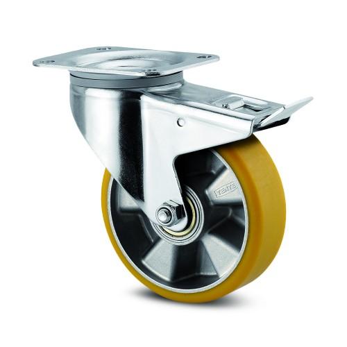 ROULETTE PIVOTANTE À BLOCAGE TOTAL - POLYURÉTHANE COULÉ - Ø 100 MM - ALPHA TENTE