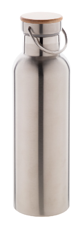 Thermos en inox à double paroi - 750 ml - Couvercle bambou et accroche métal_0
