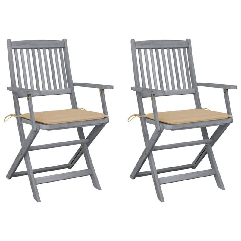 VidaXL Chaises Pliables D Extérieur Lot De 2 Et Coussins Bois D Acacia - gris 8720286284094_0