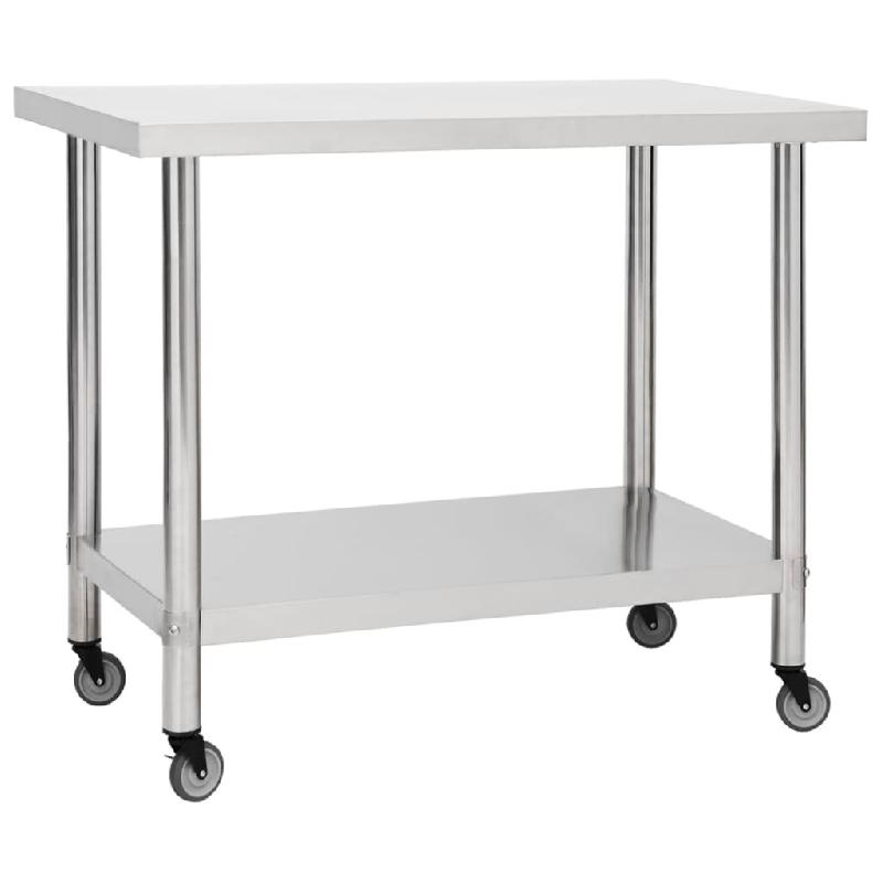 VidaXL Table de travail de cuisine avec roues 80x60x85 cm Inox - 51636_0