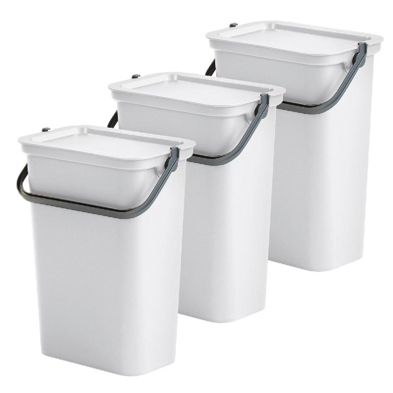 WellHome - Set de Poubelles 3x10L avec Poignée, Collection Moda, Blanc - blanc plastique PK6322_0