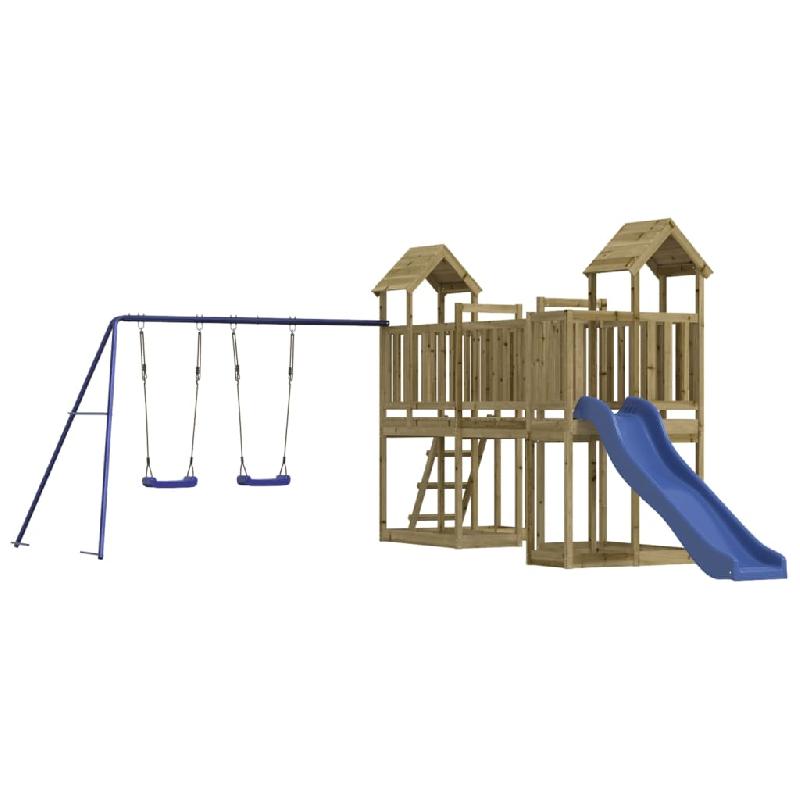 AIRE DE JEUX D\'EXTÉRIEUR BALANÇOIRES TOBOGGAN PORTIQUES ROBUSTE JEUX JARDIN 356 X 589 X 214 CM BOIS DE PIN IMPRÉGNÉ 02_0004740_0