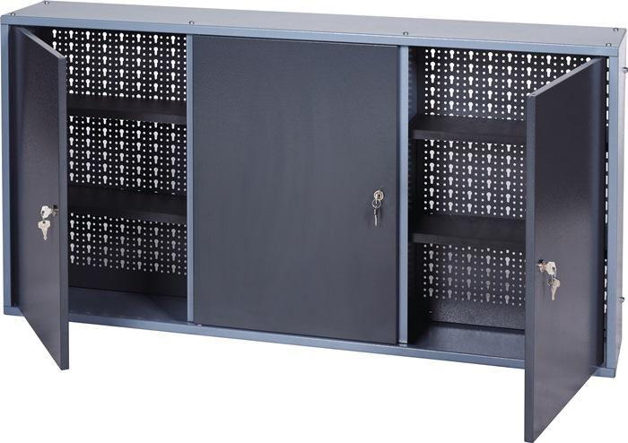 Armoire à  outils H600xl1200xP200mm argent martelé anthracite 3 panneaux arrière perforés, 3 portes_0