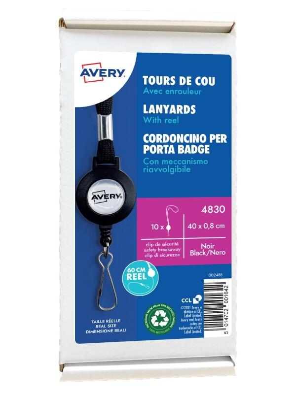 AVERY 10 lacets 40 cm de long x 1 cm de large, avec enrouleur 60 cm de long - 5014702001697_0