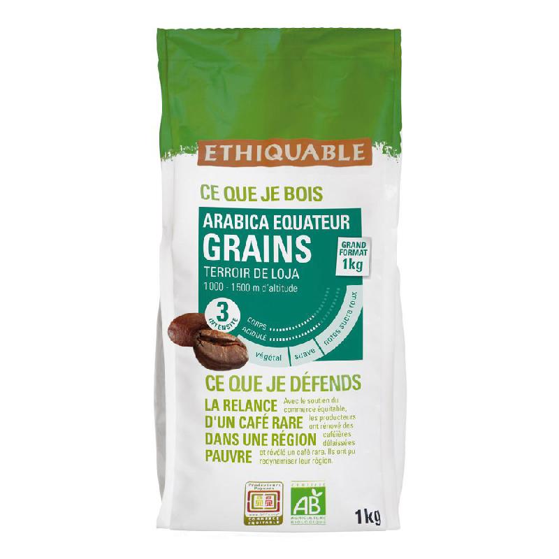 CAFE EN GRAINS EQUATEUR - ARABICA D'ALTITUDE - INTENSITE 3 - SACHET DE 1 KG - PAQUET 1 KILOGRAMME