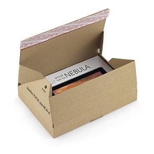 CAISSE CARTON BRUNE SIMPLE CANNELURE À MONTAGE INSTANTANÉ AVEC SOUFFLETS ET FERMETURE ADHÉSIVE  16X13X4,5