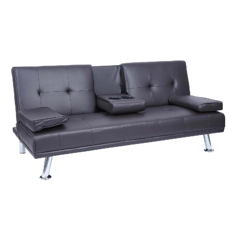 Décoshop26 - Canapé 3 places convertible avec porte-gobelets rabattables dossier réglable 166 x 97 cm similicuir marron 04_0010967 - marron 3000268_0
