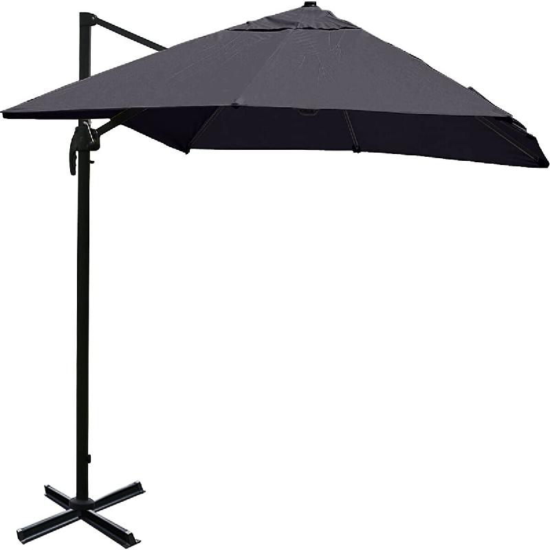 Décoshop26 - Parasol de restauration 3x3m (Ø4,24m) polyester aluminium/acier 23kg anthracite sans dalles de parasol 04_0003295 - aluminium 300030613_0